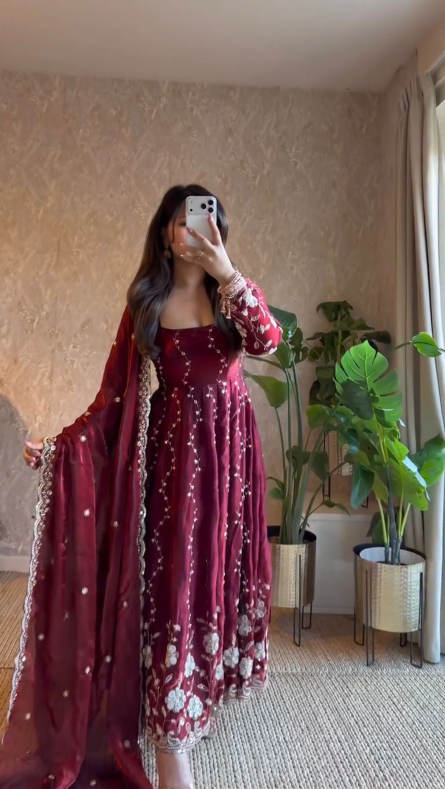 Festive Fendy Silk Anarkali Suit Set with Sequin Embroidery