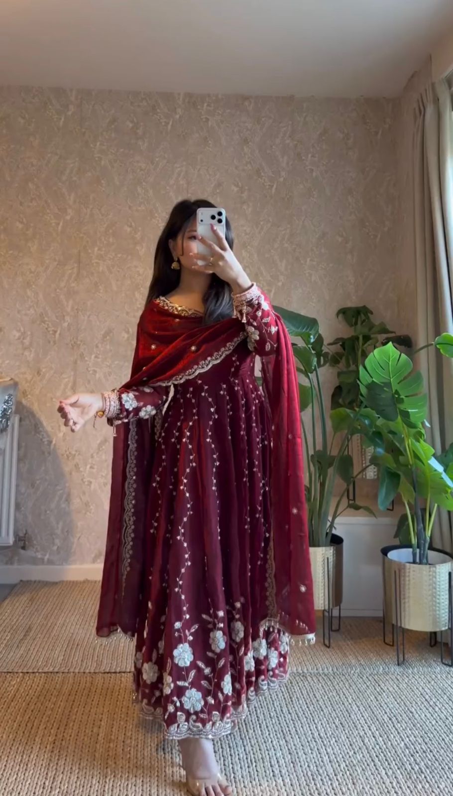 Festive Fendy Silk Anarkali Suit Set with Sequin Embroidery