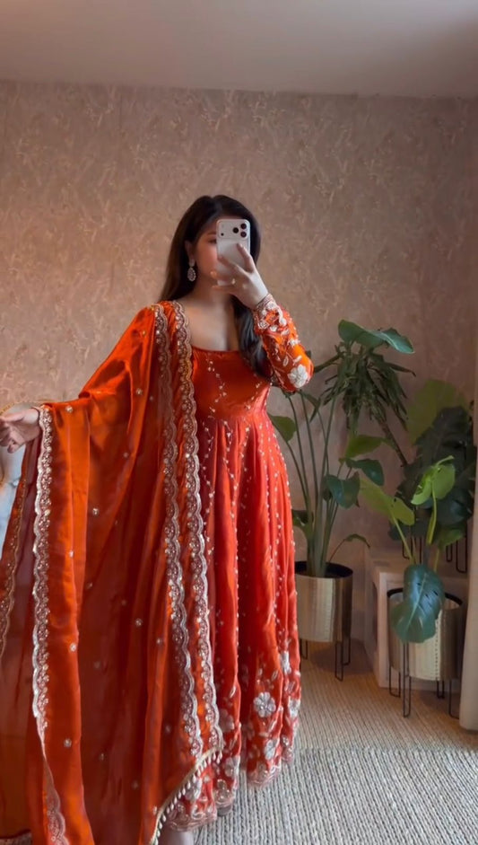 Festive Fendy Silk Anarkali Suit Set with Sequin Embroidery