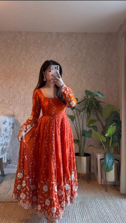 Festive Fendy Silk Anarkali Suit Set with Sequin Embroidery