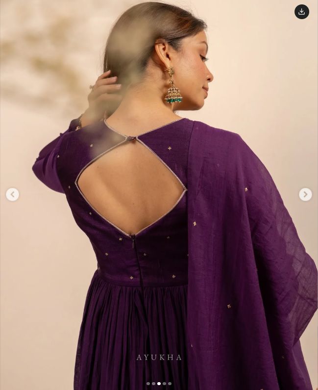 Deep Purple Vichitra Silk Anarkali Suit with Embroidered Neckline