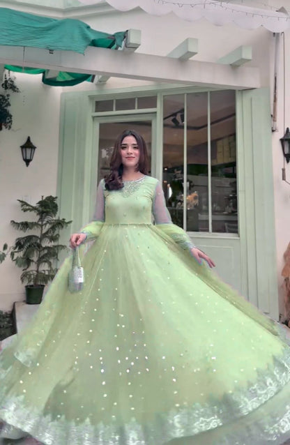 Designer Faux Georgette Anarkali Lehenga Set with Sequence Work