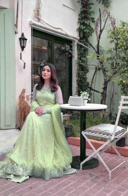 Designer Faux Georgette Anarkali Lehenga Set with Sequence Work
