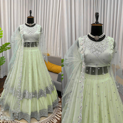 Designer Faux Georgette Anarkali Lehenga Set with Sequence Work