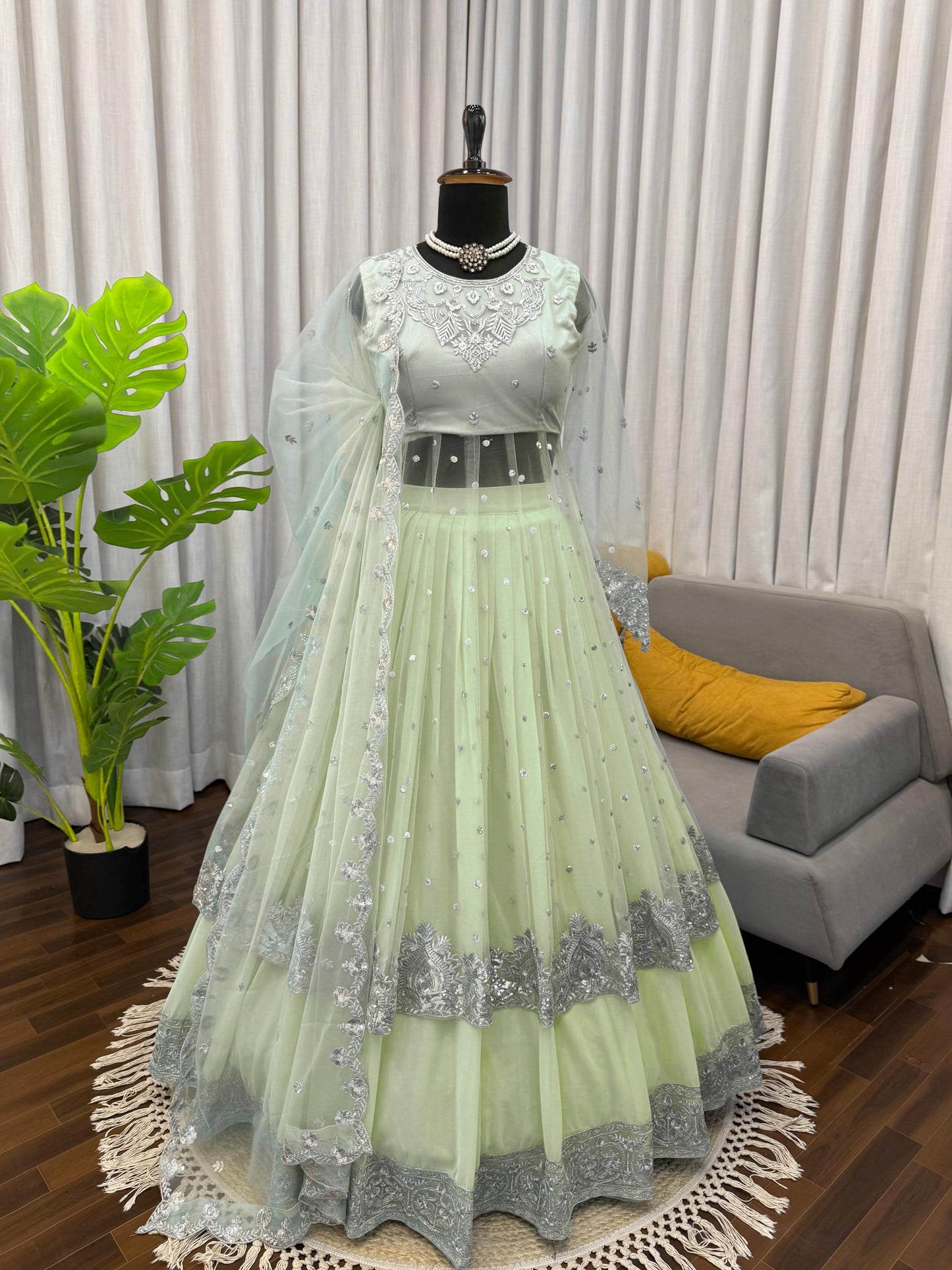 Designer Faux Georgette Anarkali Lehenga Set with Sequence Work