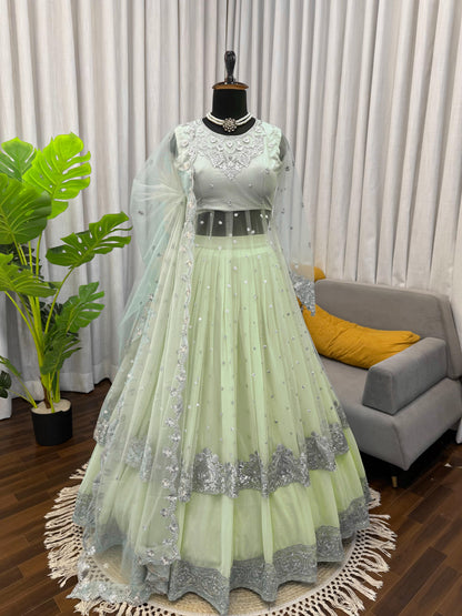 Designer Faux Georgette Anarkali Lehenga Set with Sequence Work
