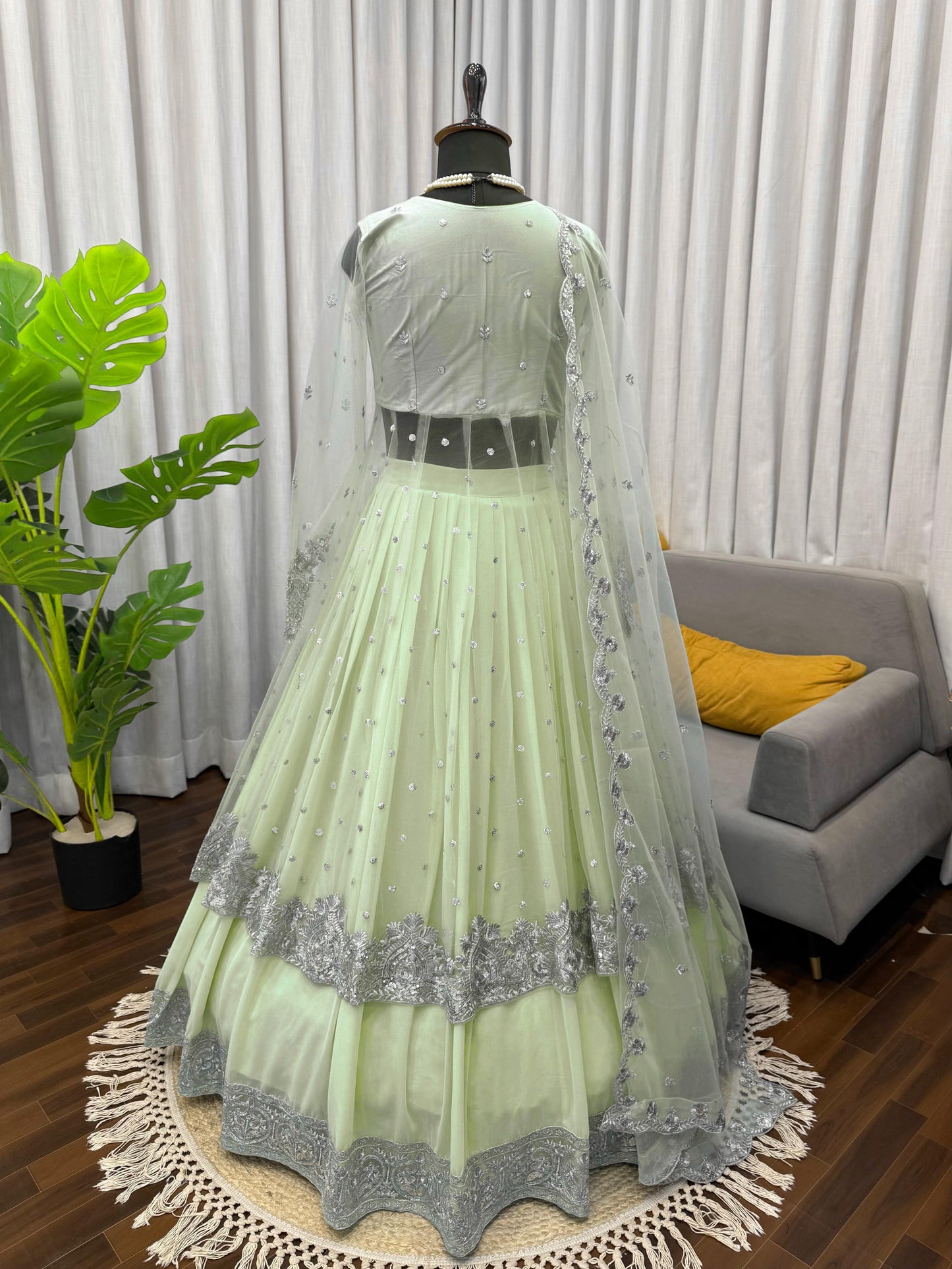Designer Faux Georgette Anarkali Lehenga Set with Sequence Work