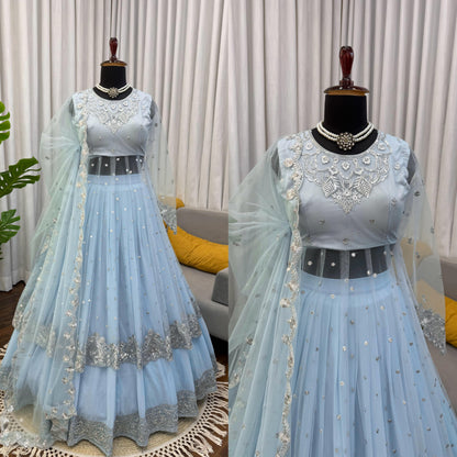 Designer Faux Georgette Anarkali Lehenga Set with Sequence Work