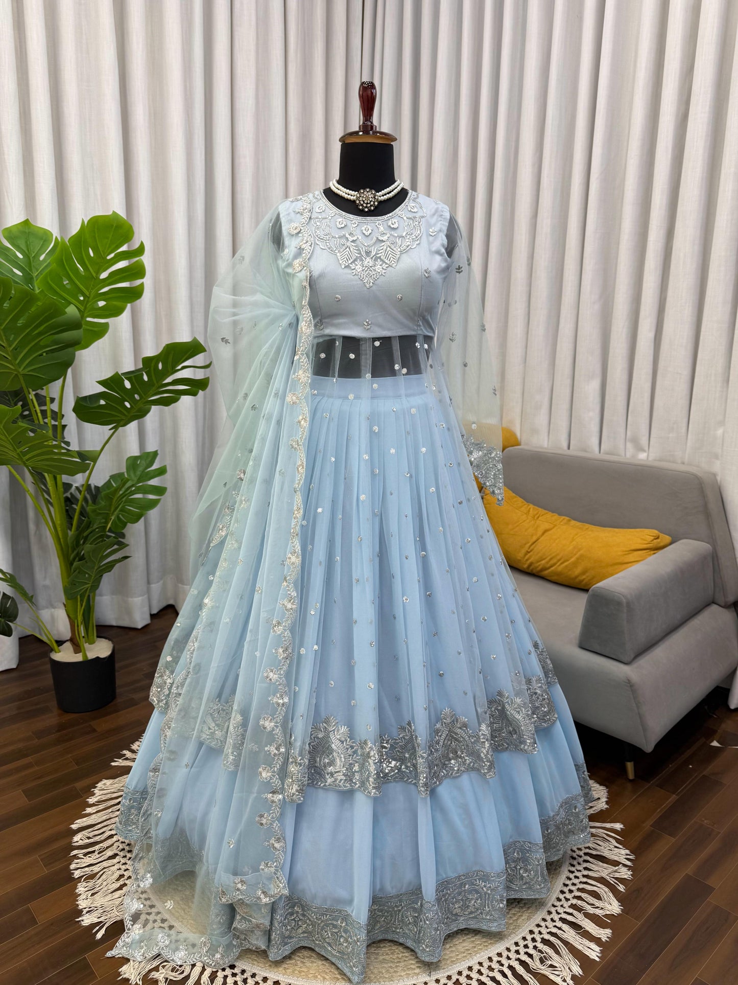 Designer Faux Georgette Anarkali Lehenga Set with Sequence Work
