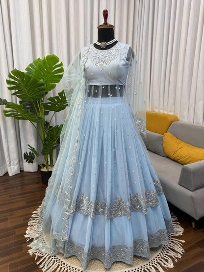 Designer Faux Georgette Anarkali Lehenga Set with Sequence Work
