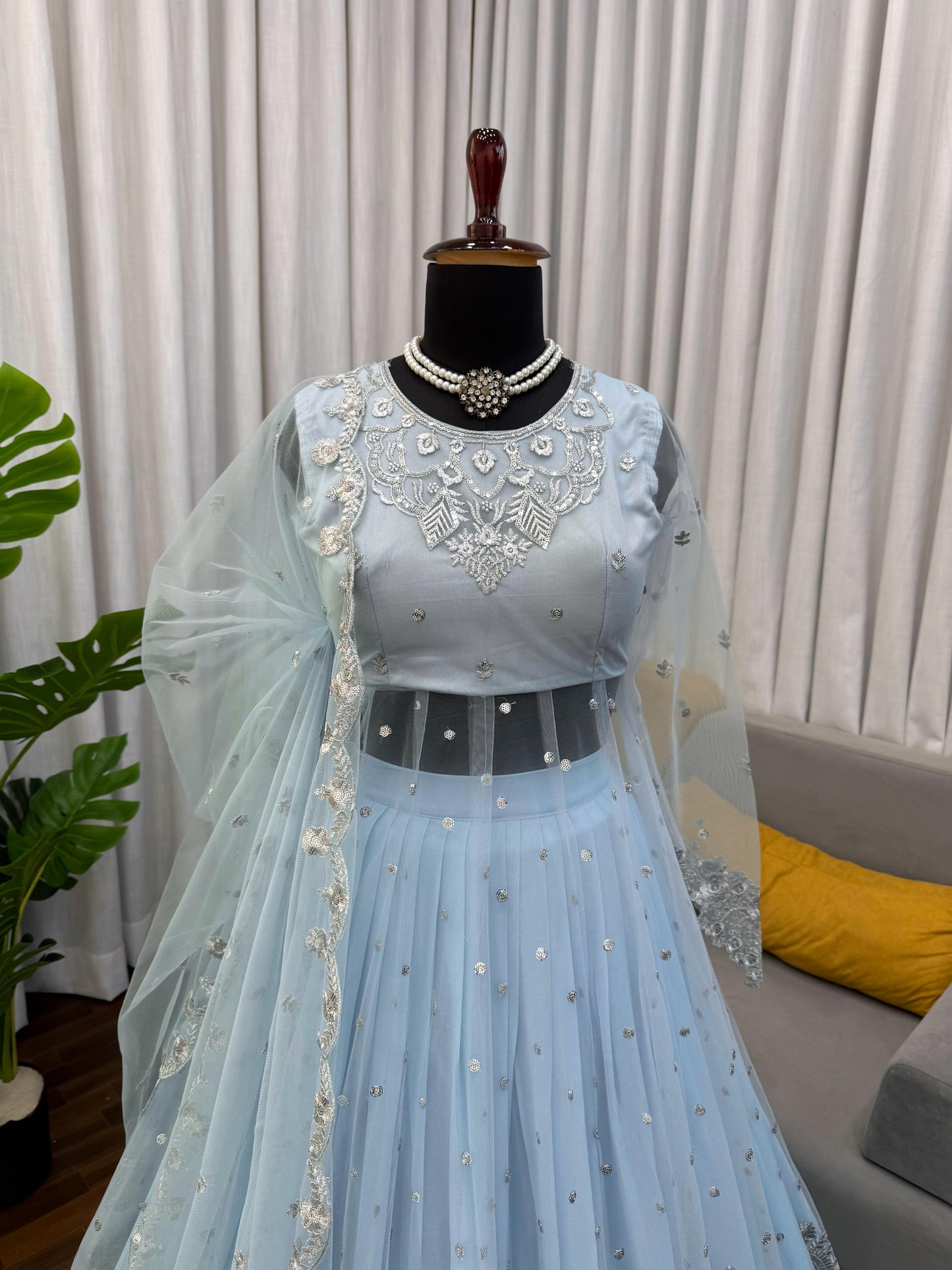 Designer Faux Georgette Anarkali Lehenga Set with Sequence Work