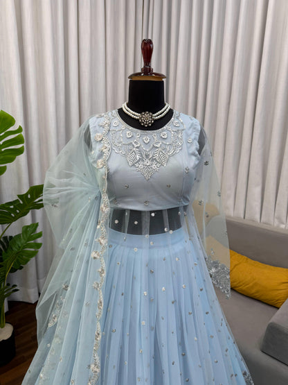 Designer Faux Georgette Anarkali Lehenga Set with Sequence Work