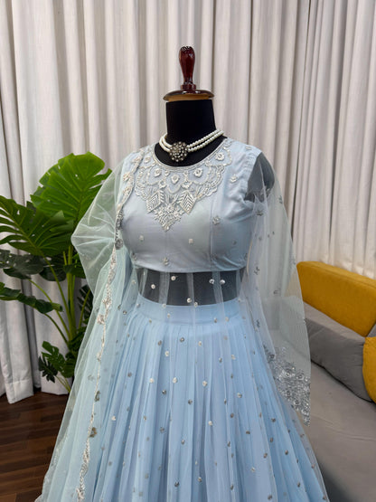 Designer Faux Georgette Anarkali Lehenga Set with Sequence Work