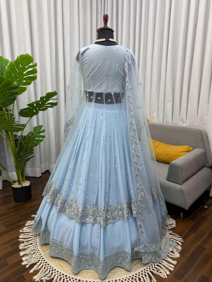 Designer Faux Georgette Anarkali Lehenga Set with Sequence Work