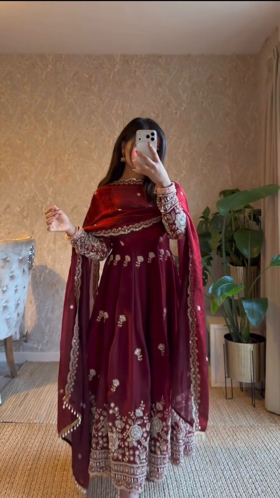 Wine Fendy Silk Sequence Work Anarkali Suit - Festive Ethnic Wear