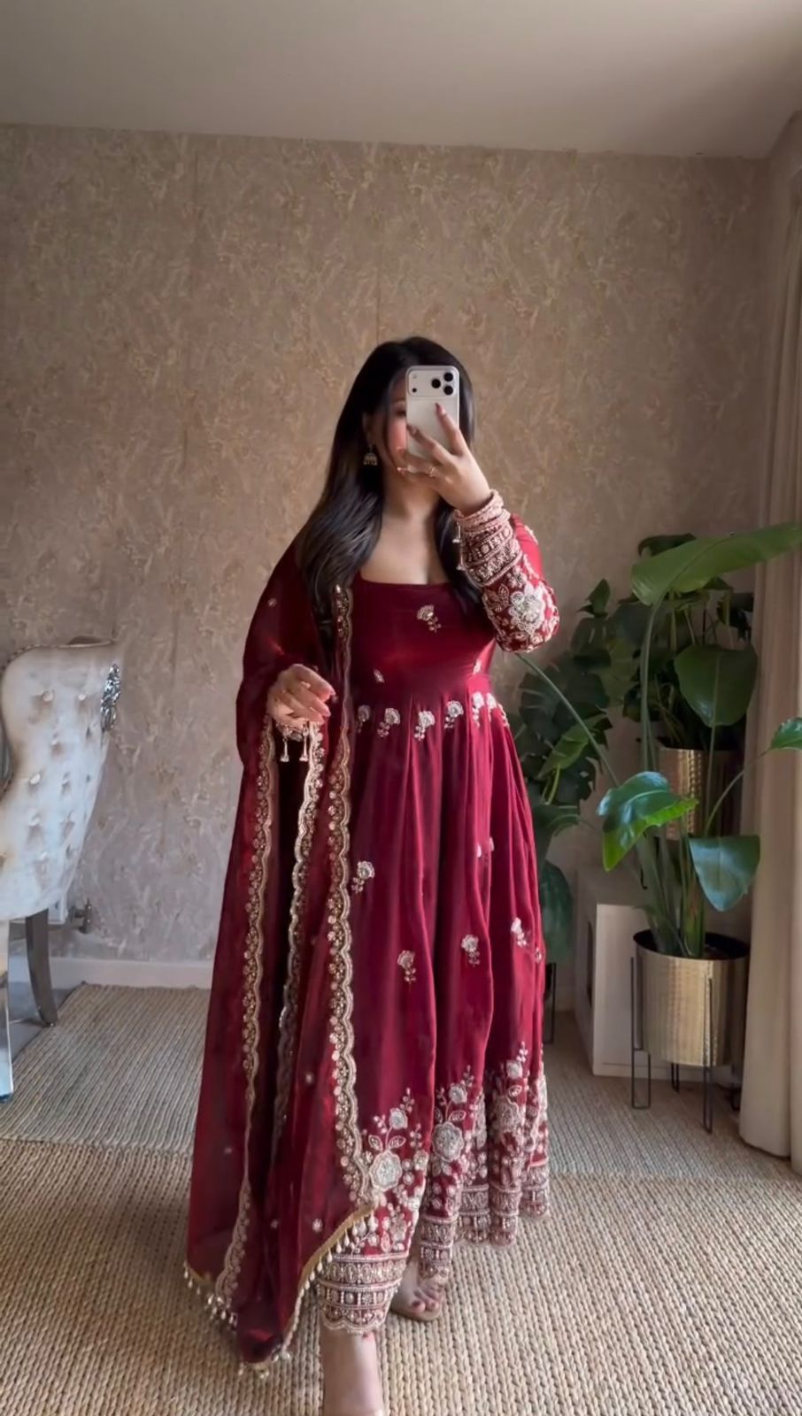 Wine Fendy Silk Sequence Work Anarkali Suit - Festive Ethnic Wear