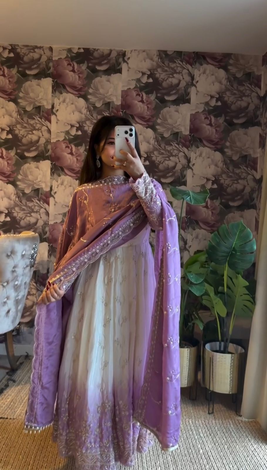 Lavender Ombre Star Georgette Anarkali Suit with Sequence Work