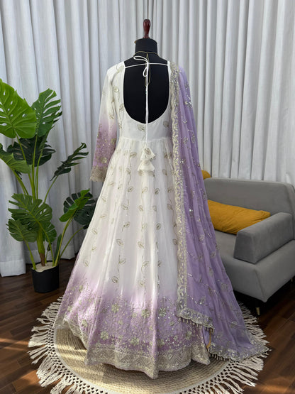 Lavender Ombre Star Georgette Anarkali Suit with Sequence Work