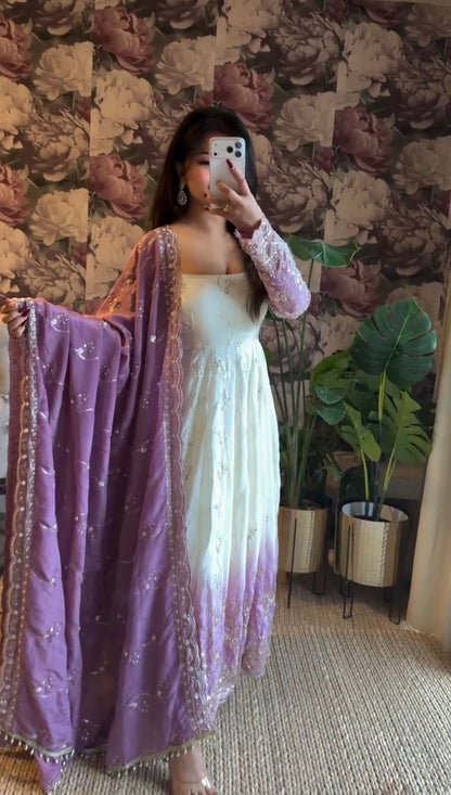 Lavender Ombre Star Georgette Anarkali Suit with Sequence Work