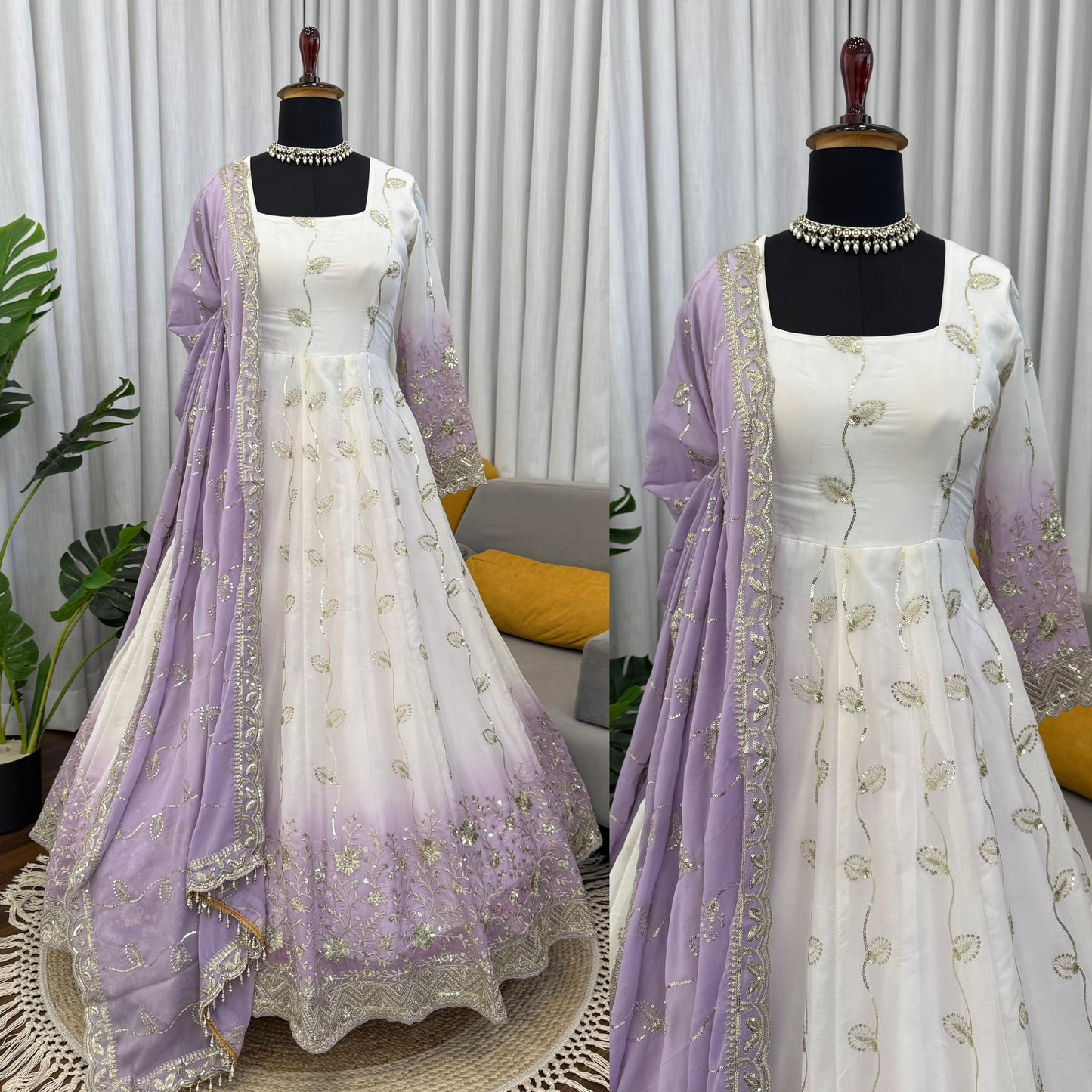 Lavender Ombre Star Georgette Anarkali Suit with Sequence Work