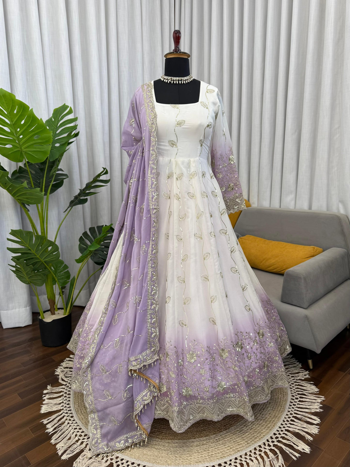 Lavender Ombre Star Georgette Anarkali Suit with Sequence Work