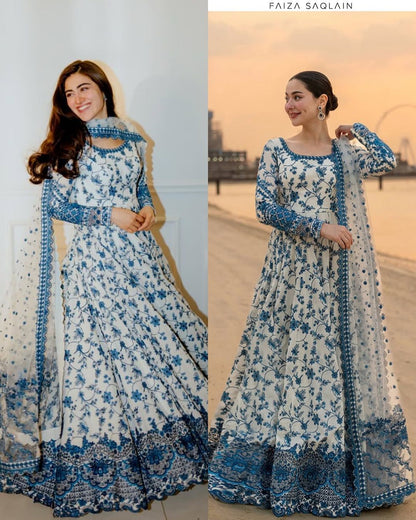 Premium Faux Georgette Embroidered Anarkali Gown with Pent Set