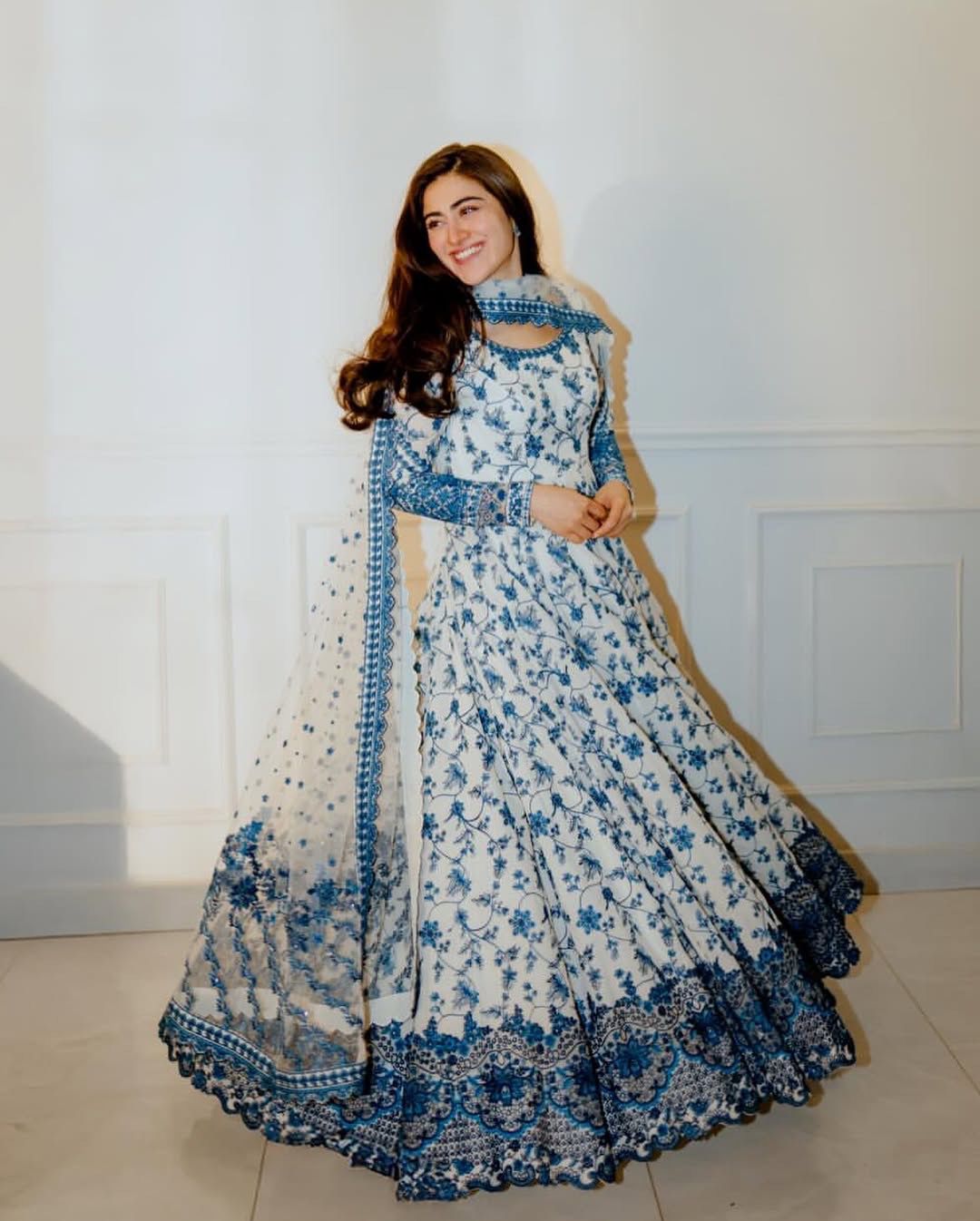 Premium Faux Georgette Embroidered Anarkali Gown with Pent Set