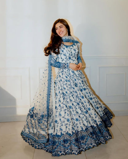 Premium Faux Georgette Embroidered Anarkali Gown with Pent Set