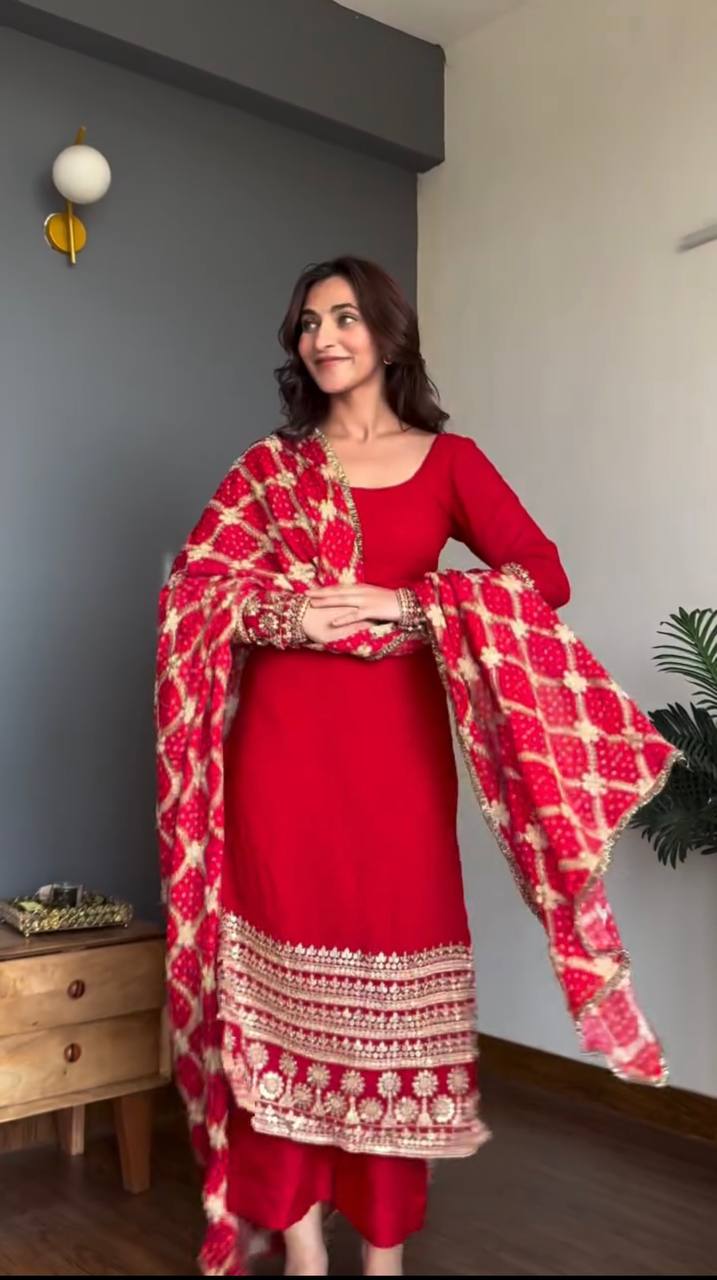 Red Georgette Party Wear Salwar Kameez Suit with Digital Print