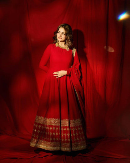 Red Vichitra Silk Salwar Suit Party Wear for Women