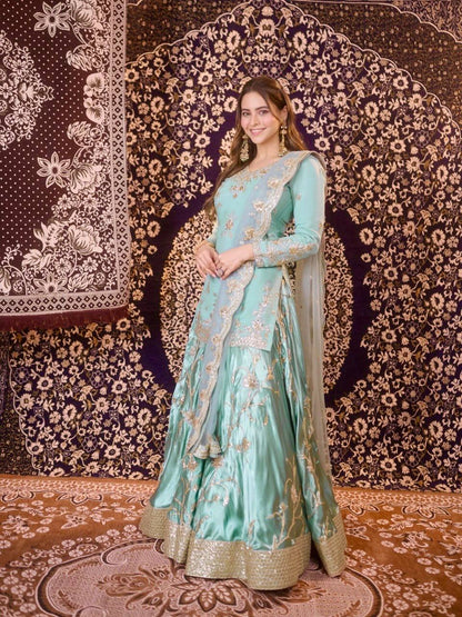 Sea Green Salwar Kameez - Party Wear Suit with Sequin Work