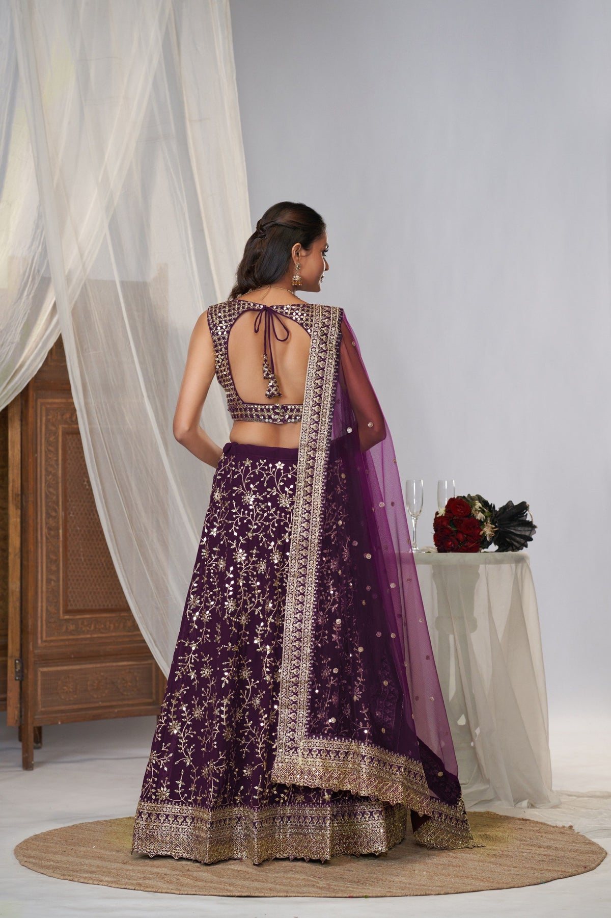 Deep Purple Georgette Party Wear Lehenga Choli with Zari Work