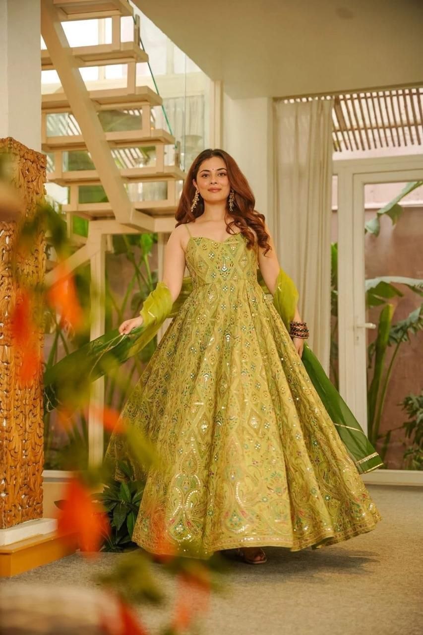 Mustard Yellow Anarkali Gown for Women Party Wear