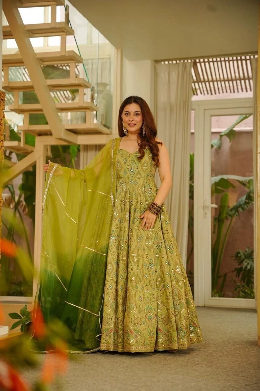 Mustard Yellow Anarkali Gown for Women Party Wear