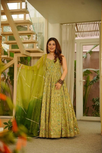 Mustard Yellow Anarkali Gown for Women Party Wear