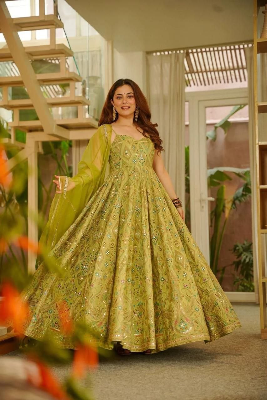 Mustard Yellow Anarkali Gown for Women Party Wear