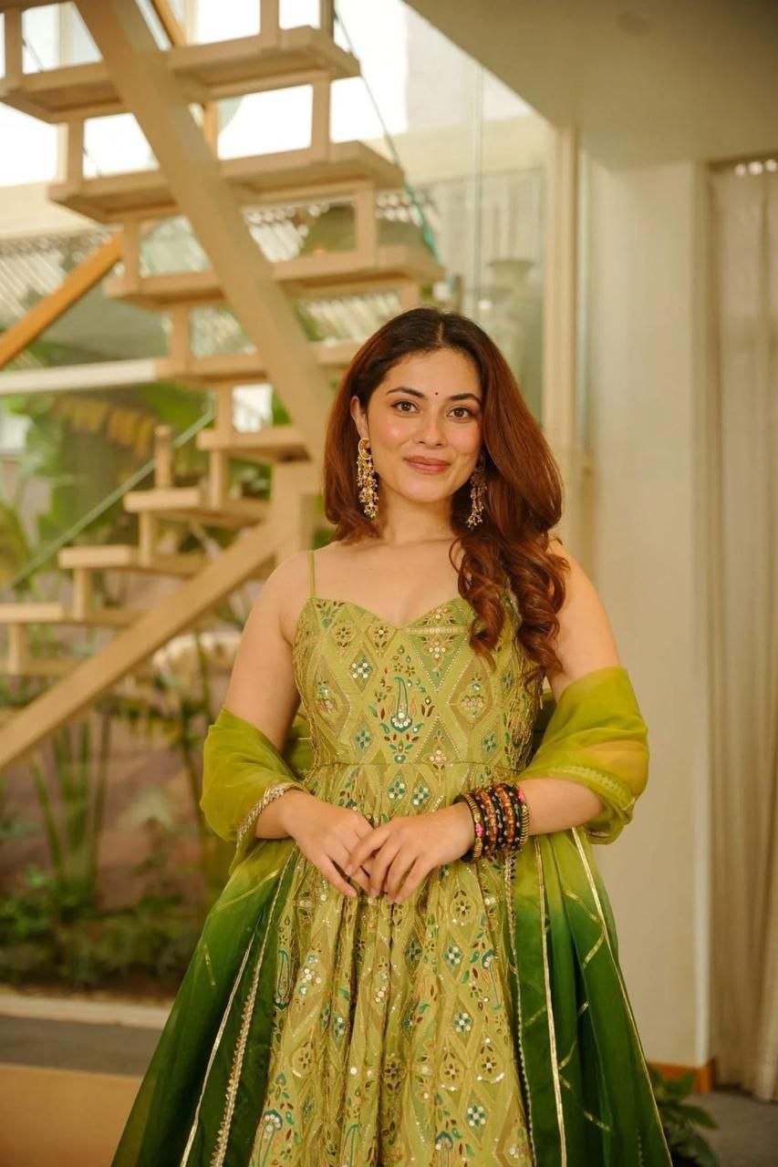 Mustard Yellow Anarkali Gown for Women Party Wear