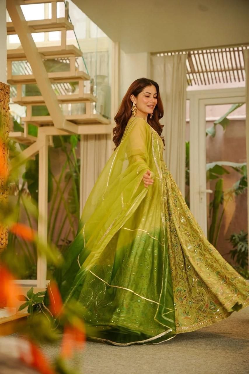 Mustard Yellow Anarkali Gown for Women Party Wear
