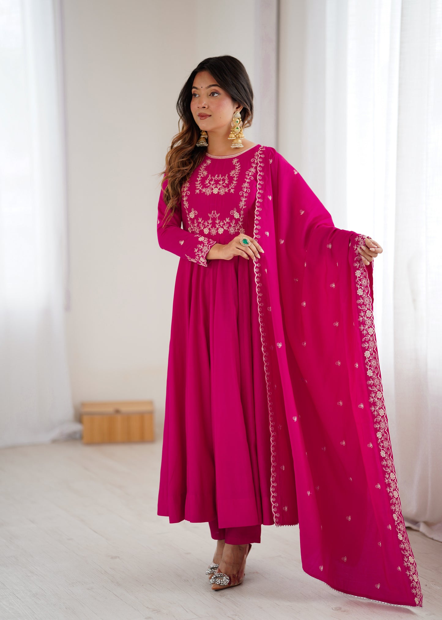 Dark Pink Roman Chanderi Silk Salwar Suit Party Wear for Women