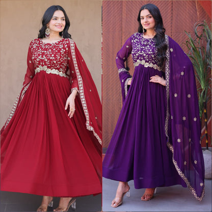 Embroidered Faux Blooming Anarkali Suit for Women with Dupatta