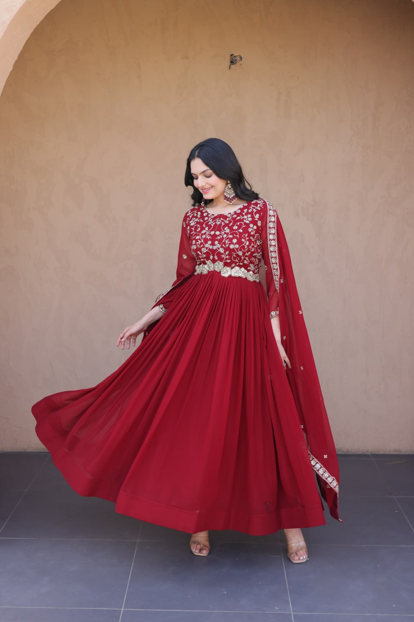 Embroidered Faux Blooming Anarkali Suit for Women with Dupatta