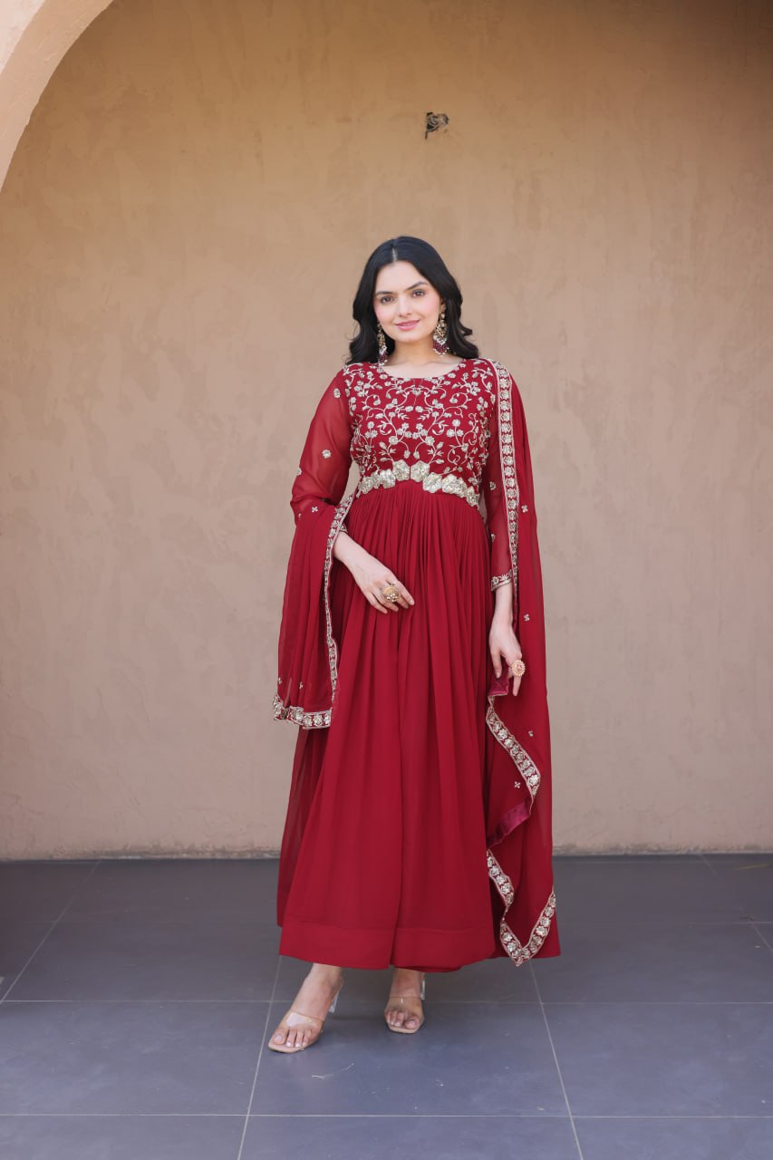 Embroidered Faux Blooming Anarkali Suit for Women with Dupatta