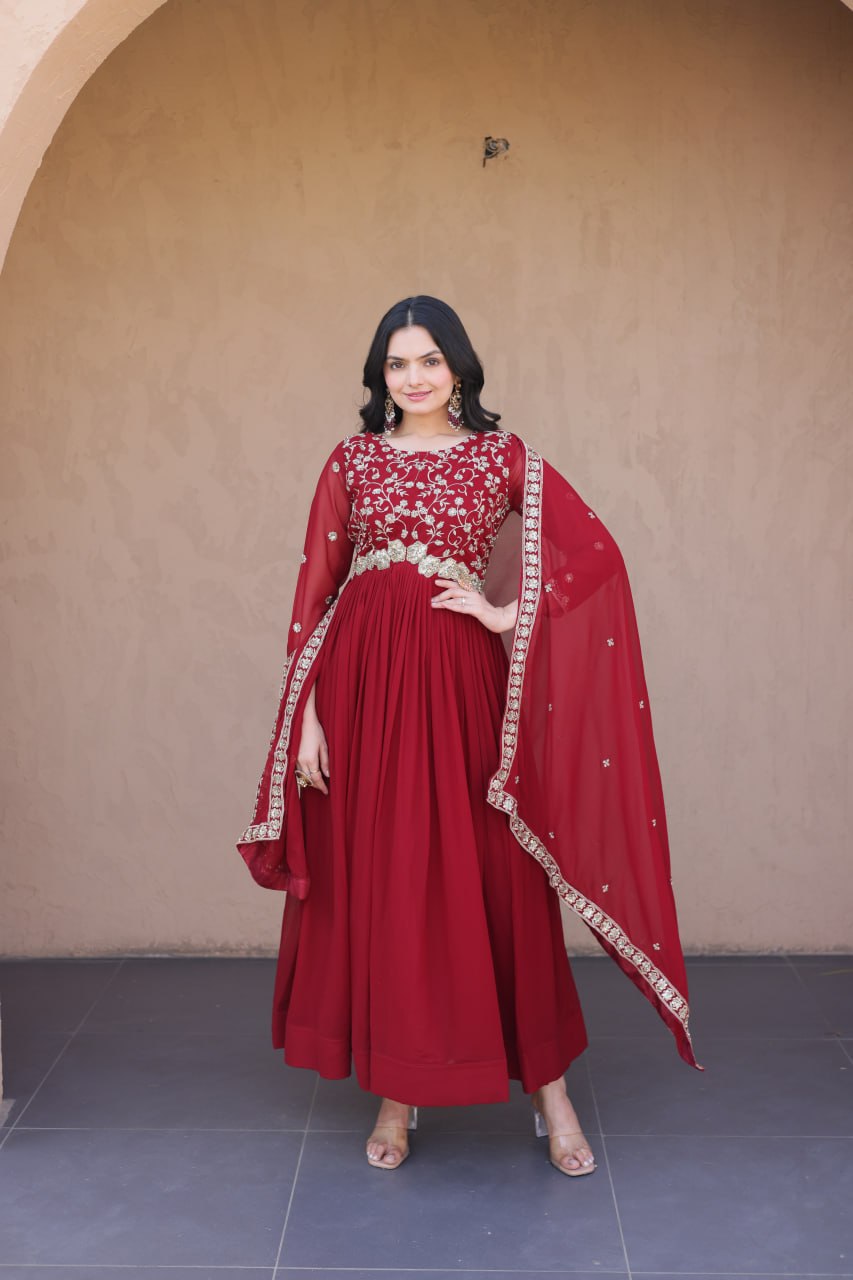Embroidered Faux Blooming Anarkali Suit for Women with Dupatta