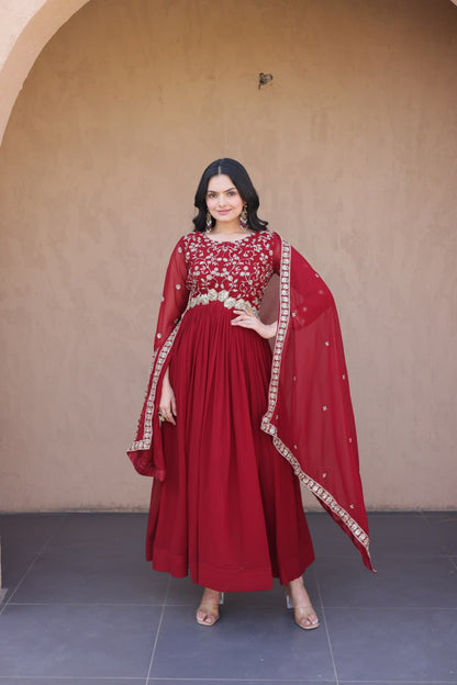 Embroidered Faux Blooming Anarkali Suit for Women with Dupatta