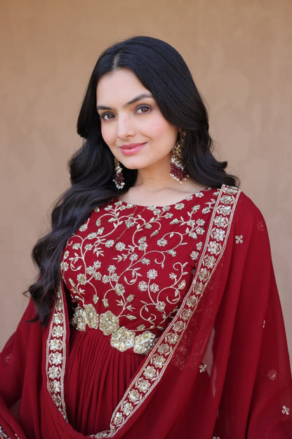 Embroidered Faux Blooming Anarkali Suit for Women with Dupatta
