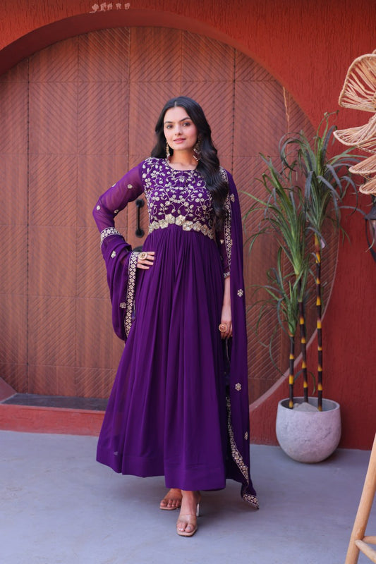 Embroidered Faux Blooming Anarkali Suit for Women with Dupatta