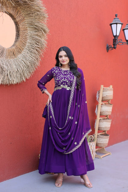 Embroidered Faux Blooming Anarkali Suit for Women with Dupatta
