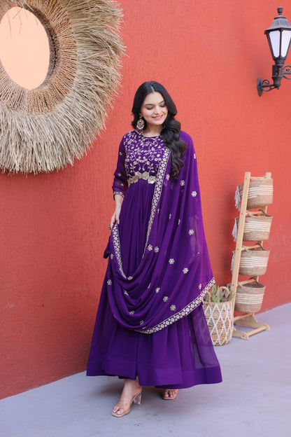 Embroidered Faux Blooming Anarkali Suit for Women with Dupatta