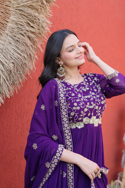 Embroidered Faux Blooming Anarkali Suit for Women with Dupatta