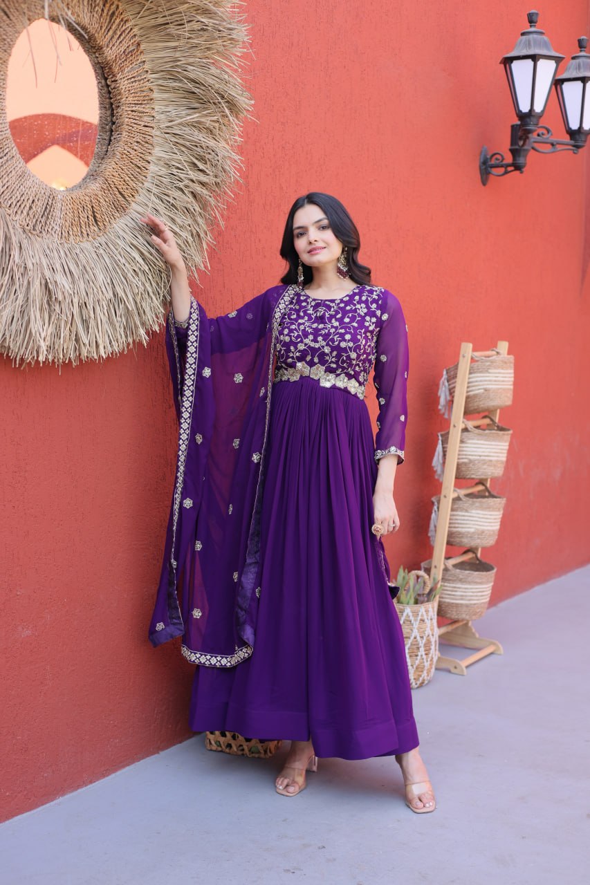 Embroidered Faux Blooming Anarkali Suit for Women with Dupatta
